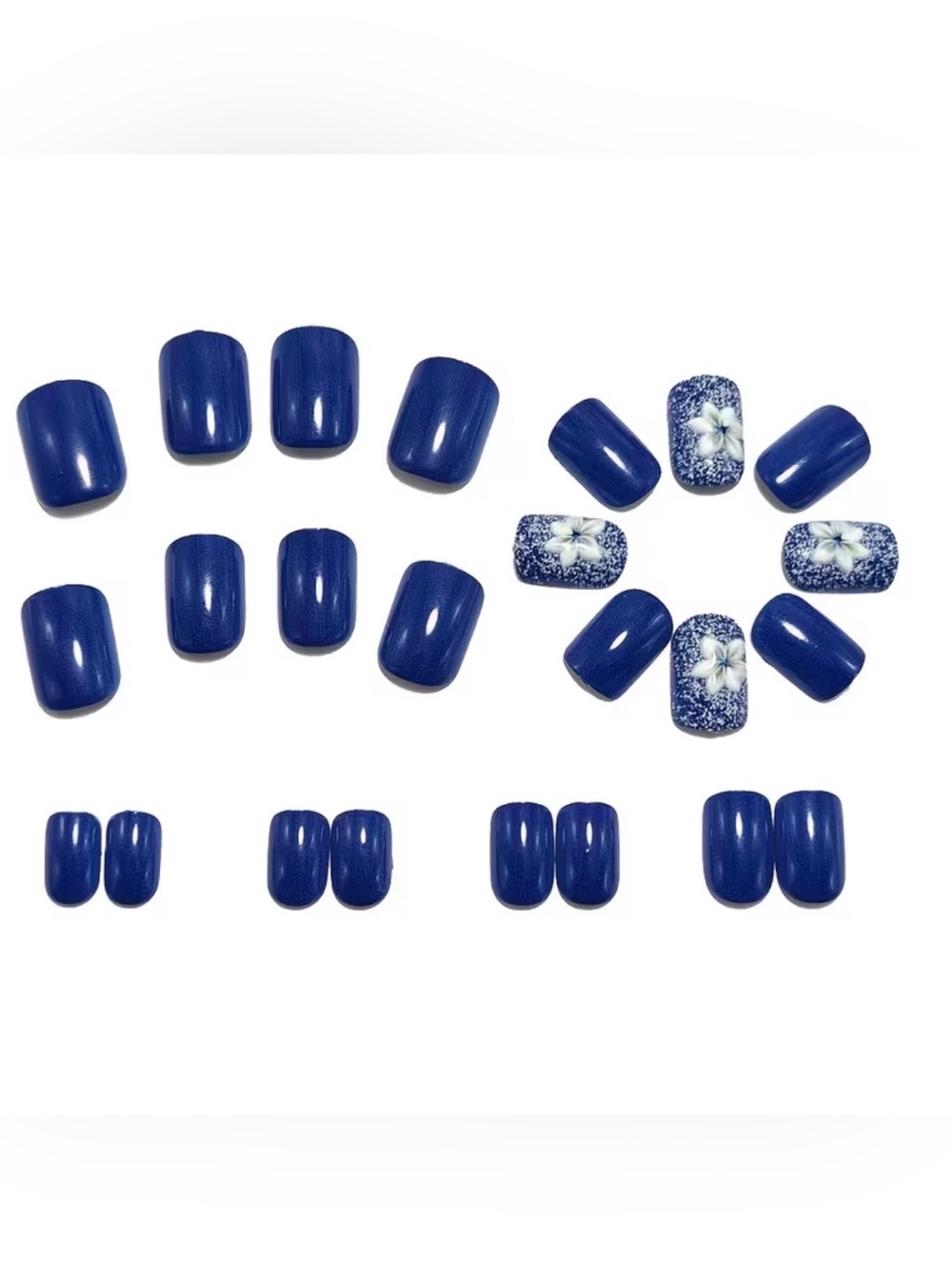 Navy Blue Galaxy Press-On Nails with White Floral Accent - Picture 2 of 5